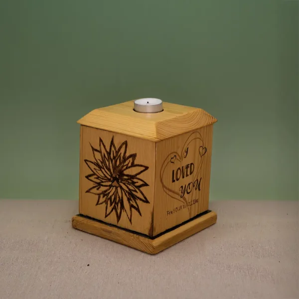 (ca. 300 ml) Handgemaakte houten urn met kaarsje - I Loved You (17 x 14 cm)