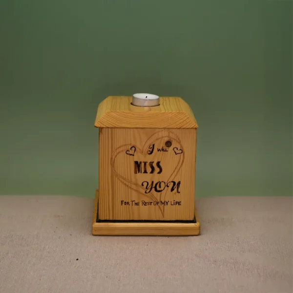 (ca. 300 ml) Handgemaakte houten urn met kaarsje - I Loved You (17 x 14 cm)