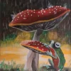 Kikker onder de Paddenstoel – Kikker schilderij acryl op canvas (50×40 cm)
