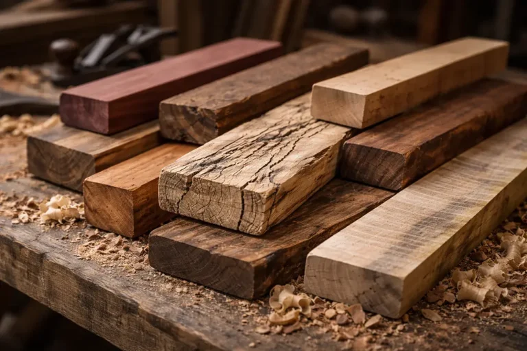 Verschillende houtsoorten tijdens het proces van handgemaakt werk