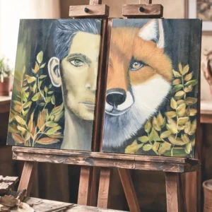 Schilderijen op een houten schildersezel