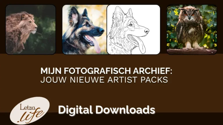 Artist Packs met lijntekeningen en schaduwgidsen gebaseerd op een archief van dierenfotografie.