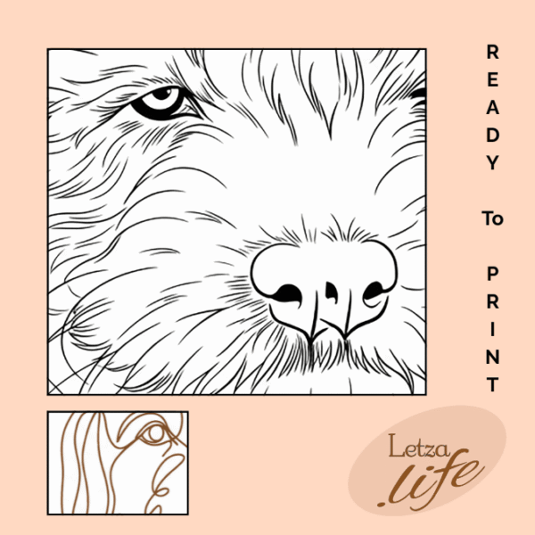 Ready-to-print line-art labradoodle pup voor kunst en sjablonen