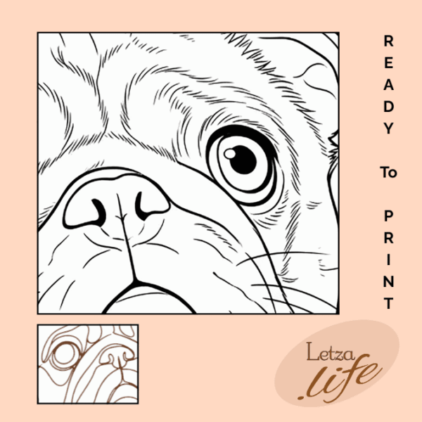 Ready-to-print line-art mopshond voor kunst en sjablonen