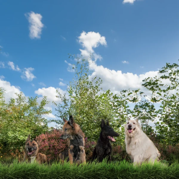 Myla, Lex, Lana en Rowan. Onze vier honden in het gras, de inspiratie achter Letza.life