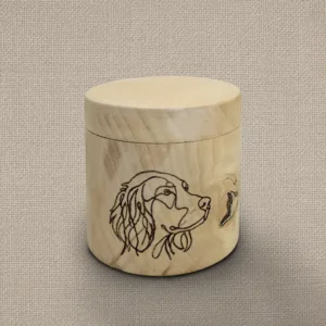 Kleine houten mini urn hond, handgedraaid en voorzien van pyrografie door Letza.life