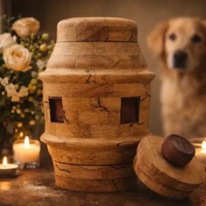 Handgedraaide houten urn, houtkunst op maat, van Letza.life
